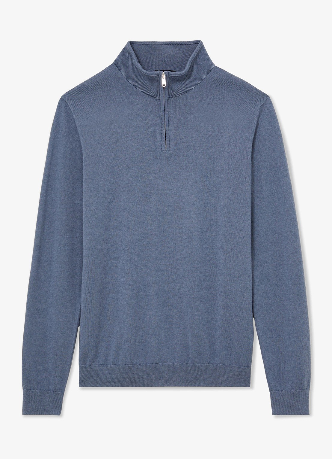 Reiss Blackhall pullover in merino wolblend met halve rits - voorkant 5 staalblauw