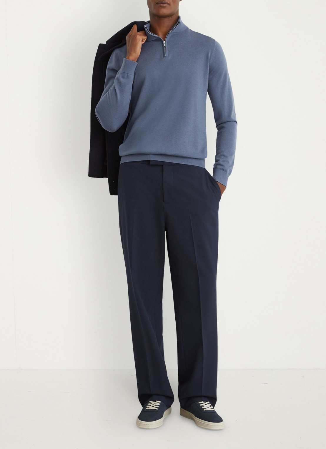 Reiss Blackhall pullover in merino wolblend met halve rits - voorkant 6 staalblauw