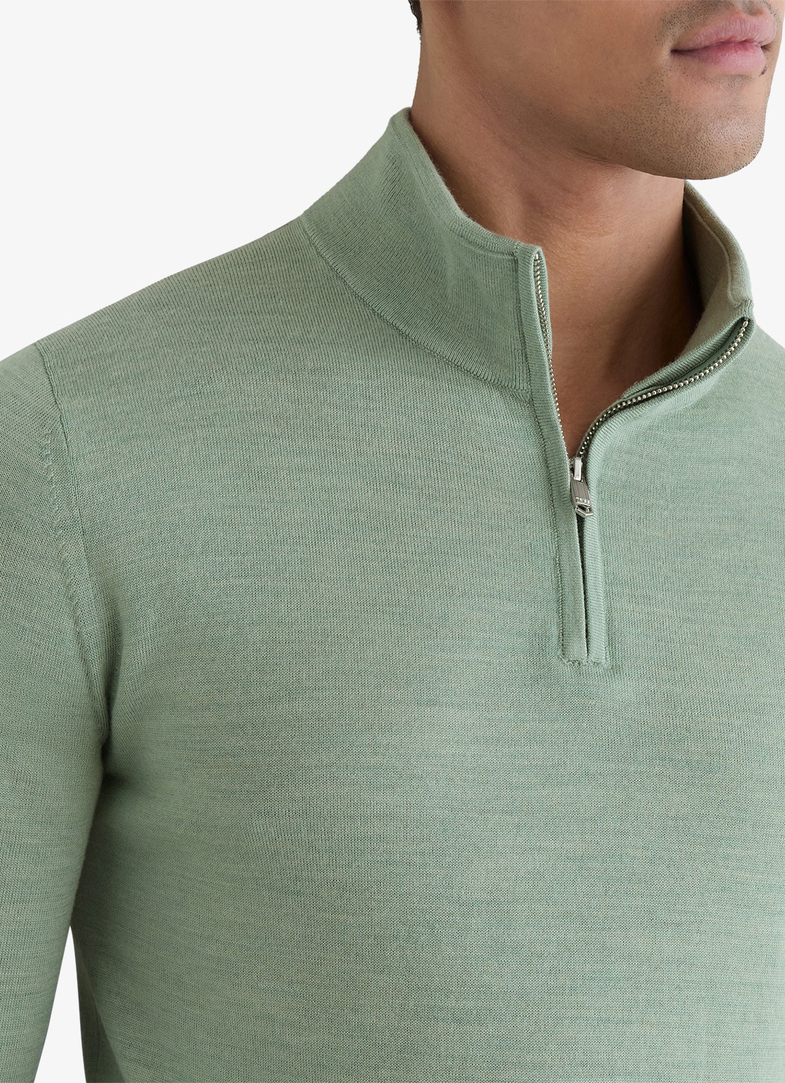 Reiss Blackhall pullover in merino wolblend met halve rits - detail 4 olijfgroen