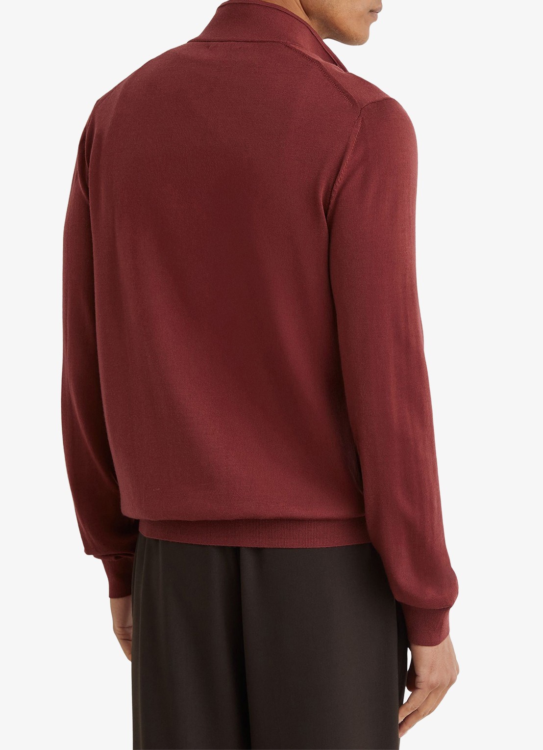 Reiss Blackhall pullover in merino wolblend met halve rits - achterkant 5 donkerrood