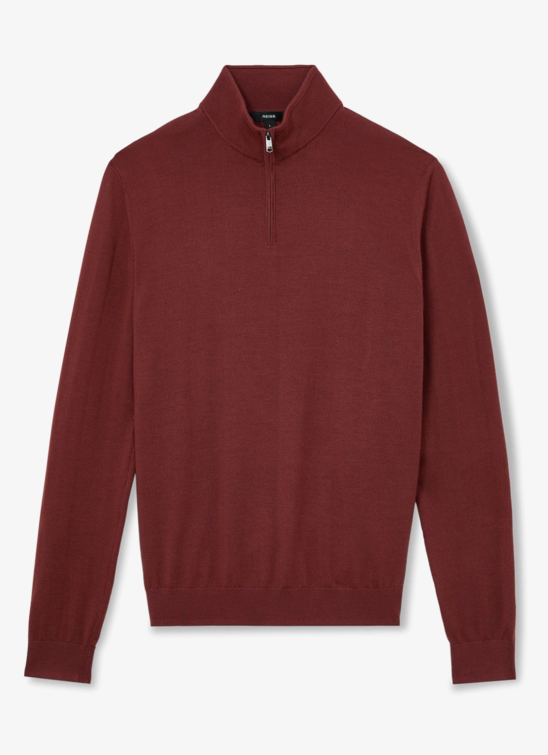 Reiss Blackhall pullover in merino wolblend met halve rits - voorkant donkerrood