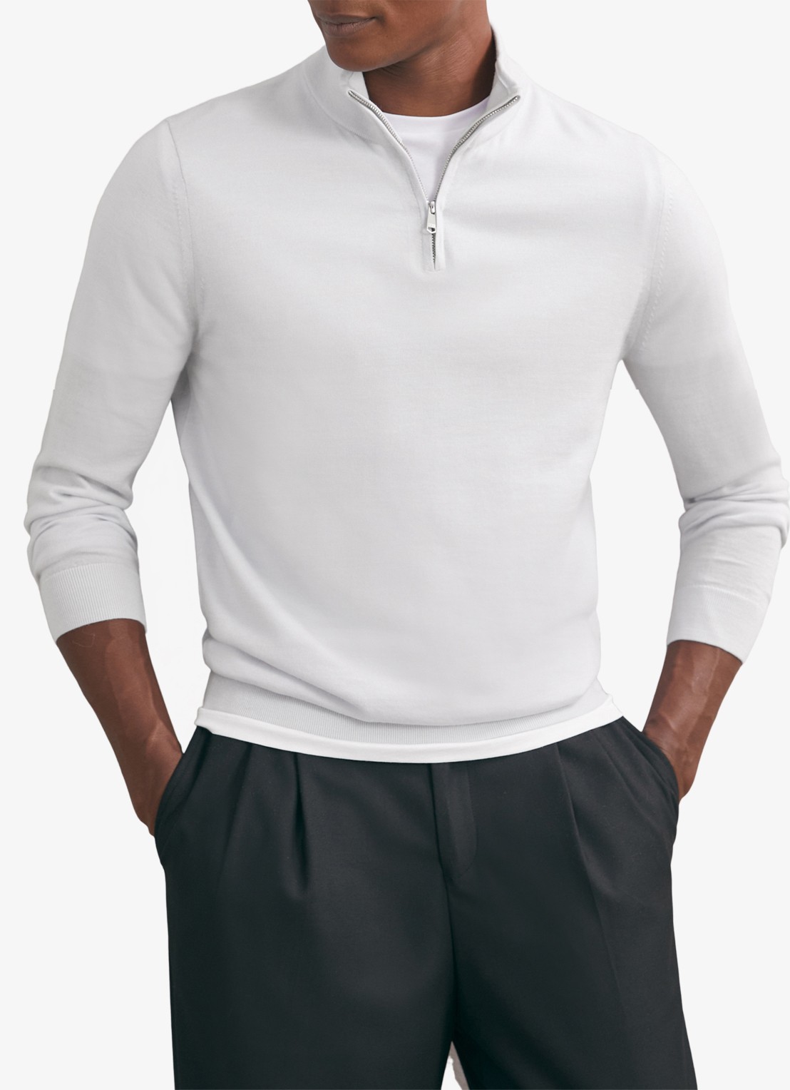 Reiss Blackhall schipperstrui van wol met halve rits  - detail 2 lichtblauw