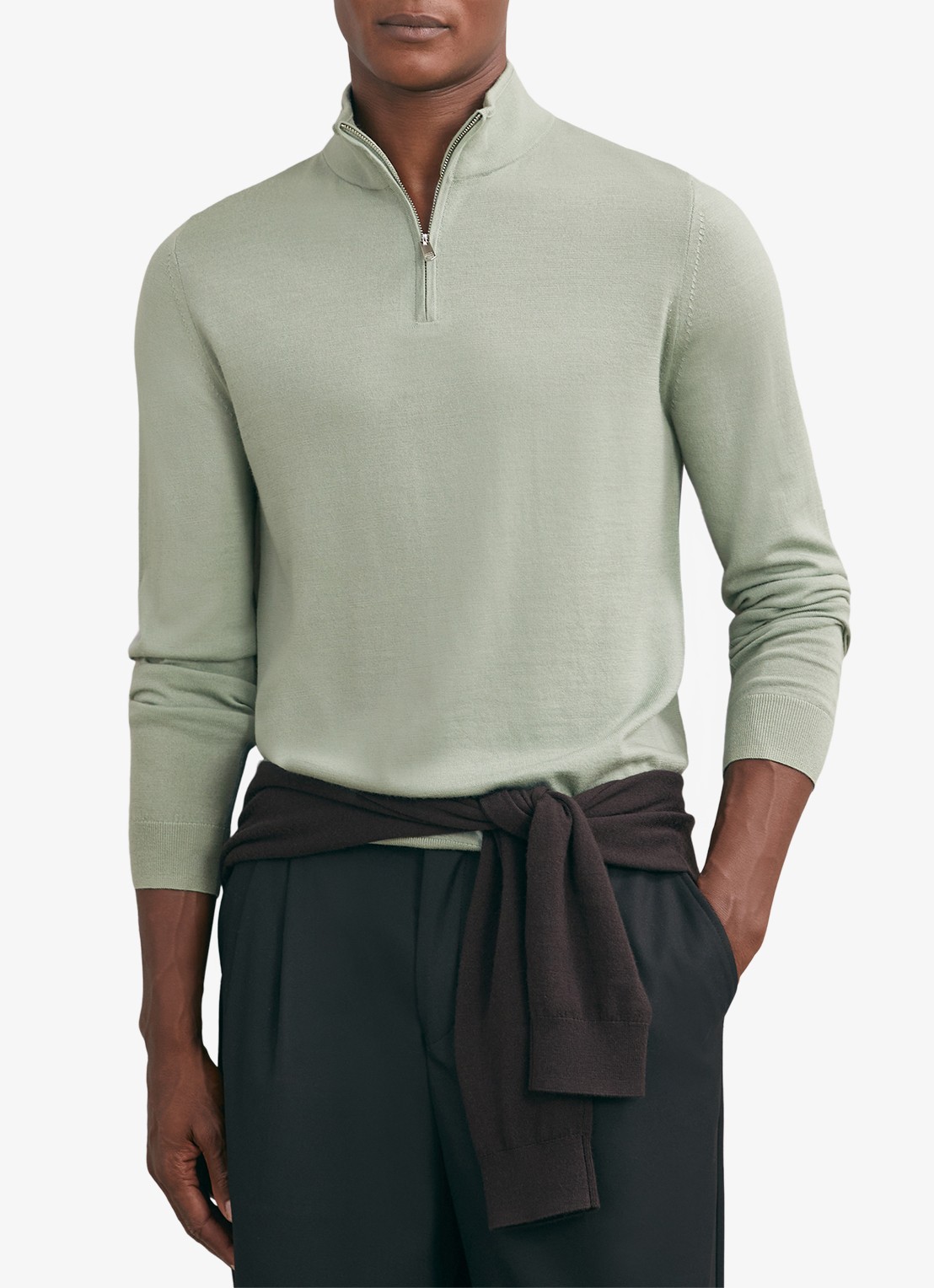 Reiss Blackhall schipperstrui van wol met halve rits  - detail lichtgroen