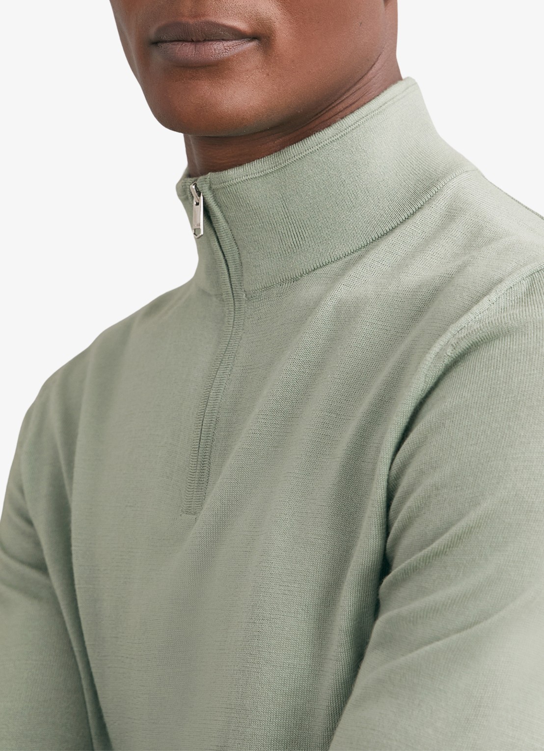Reiss Blackhall schipperstrui van wol met halve rits  - detail 2 lichtgroen