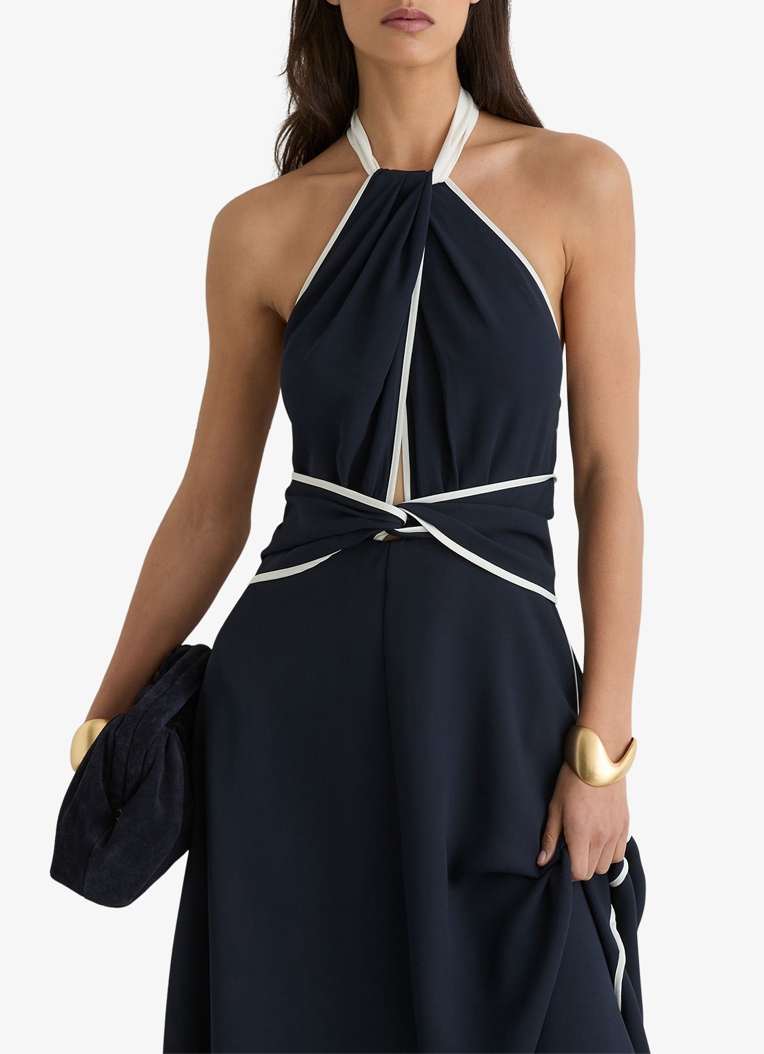 Reiss Blair midi jurk met steekzakken - detail 2 donkerblauw