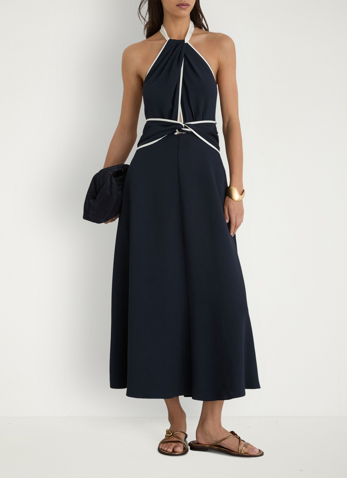 Reiss Blair midi jurk met steekzakken - voorkant 7 donkerblauw