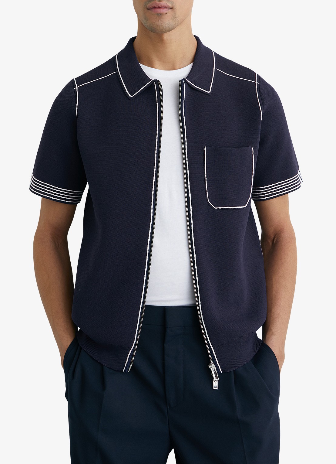 Reiss Blake regular fit overhemd met borstzak - detail 4 donkerblauw
