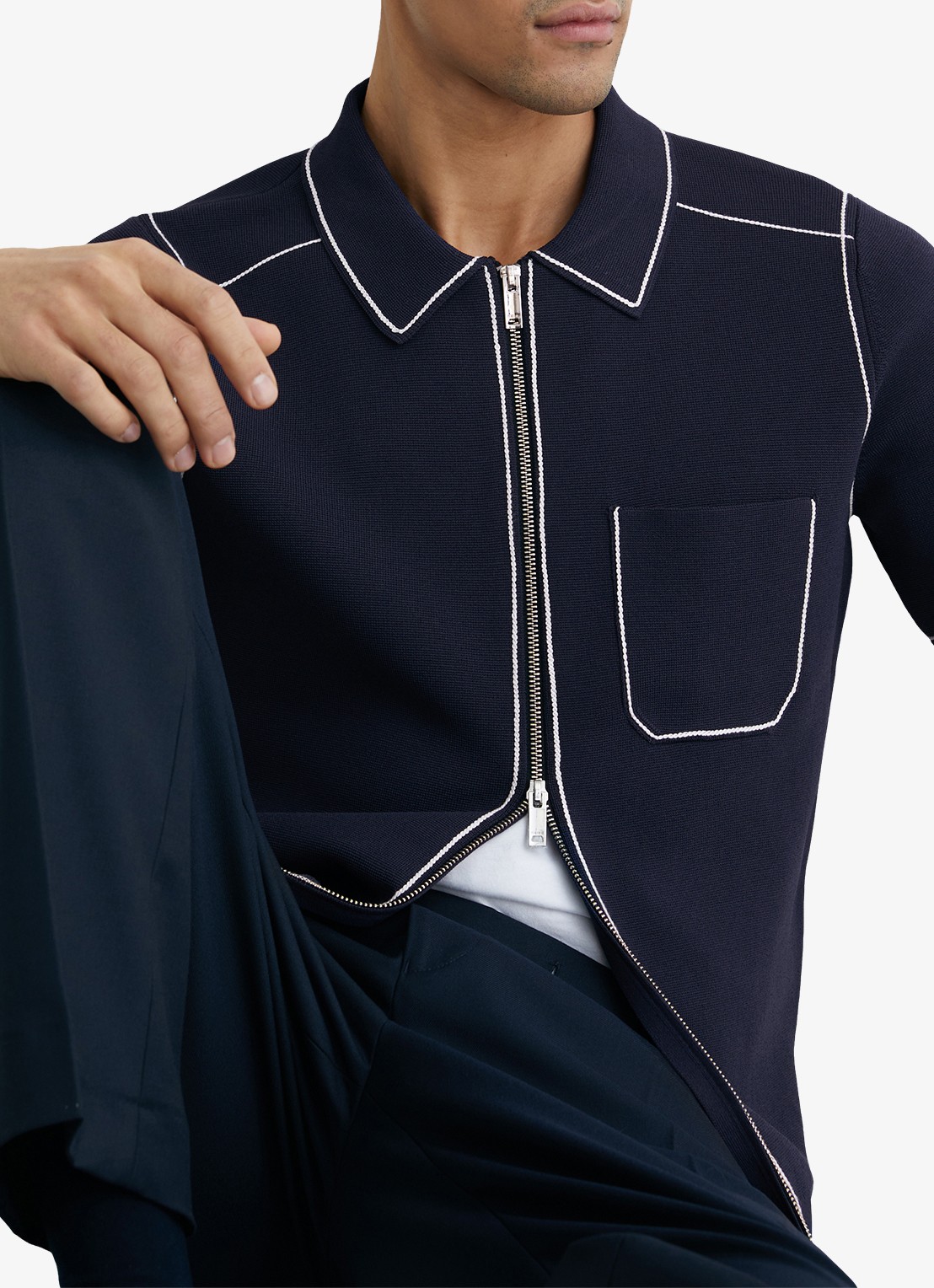 Reiss Blake regular fit overhemd met borstzak - detail 5 donkerblauw