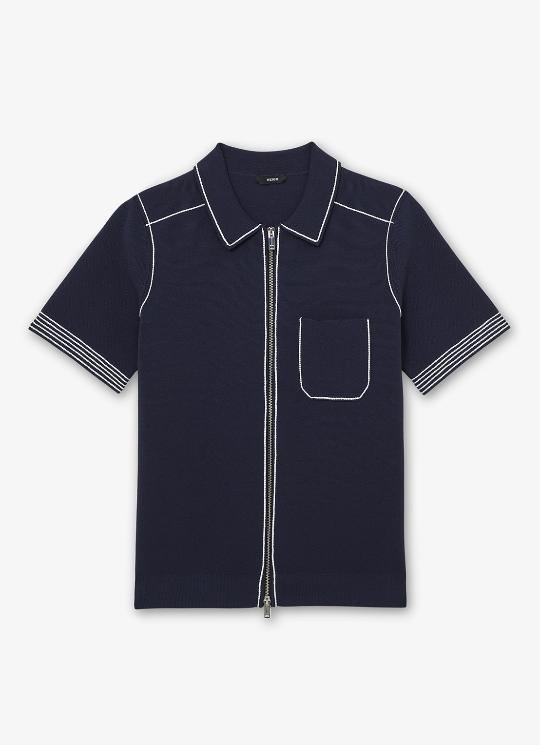 Reiss Blake regular fit overhemd met borstzak - voorkant donkerblauw