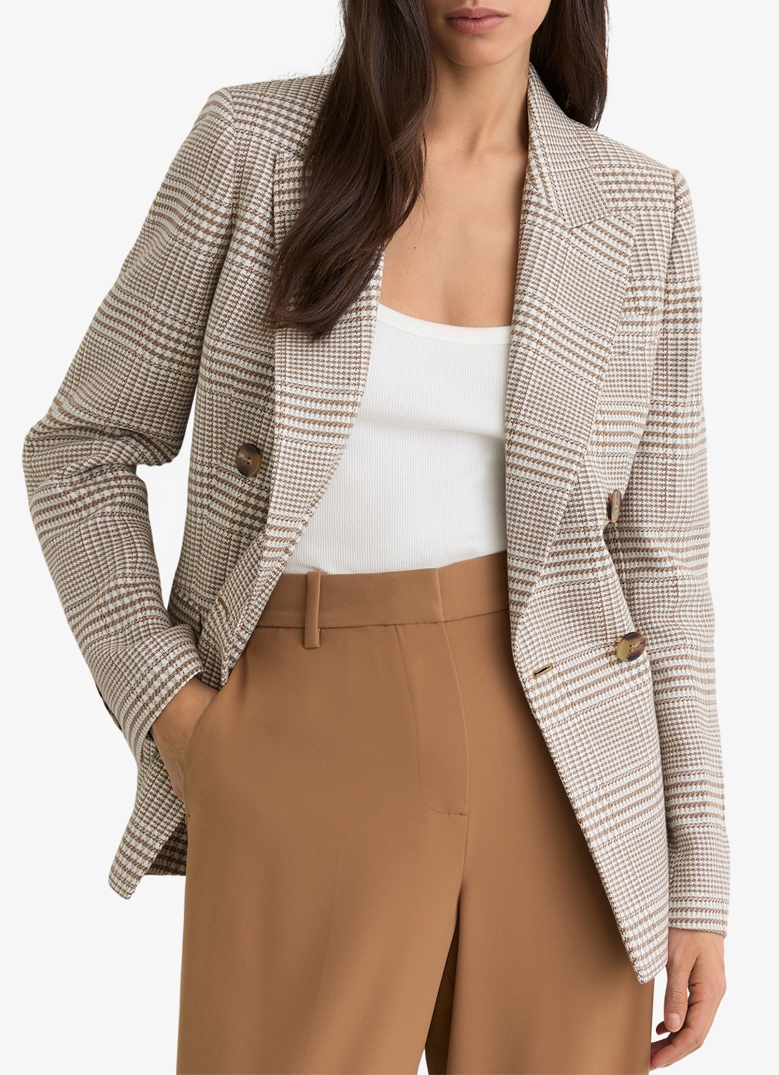 Reiss Blazer met pied-de-poule dessin - detail beige