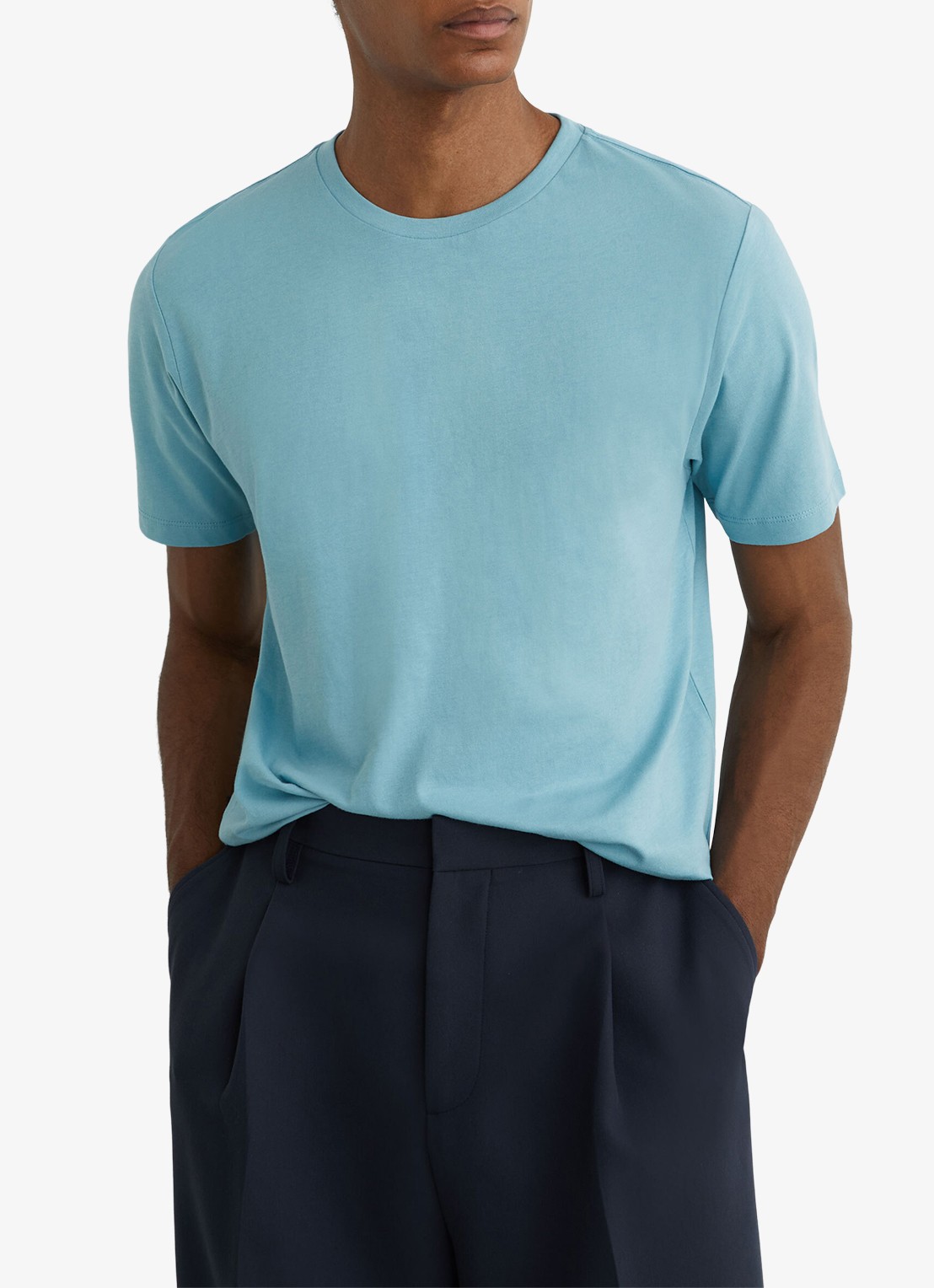 Reiss BLESS Katoen Crew-Neck Tailored-Fit T-Shirt - detail 2 blauw