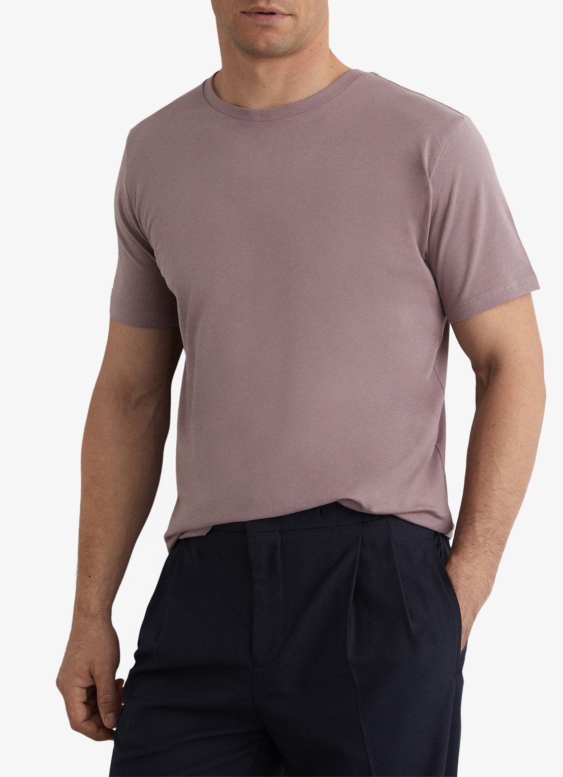 Reiss BLESS Katoen Crew-Neck Tailored-Fit T-Shirt - detail 4 donkerbeige