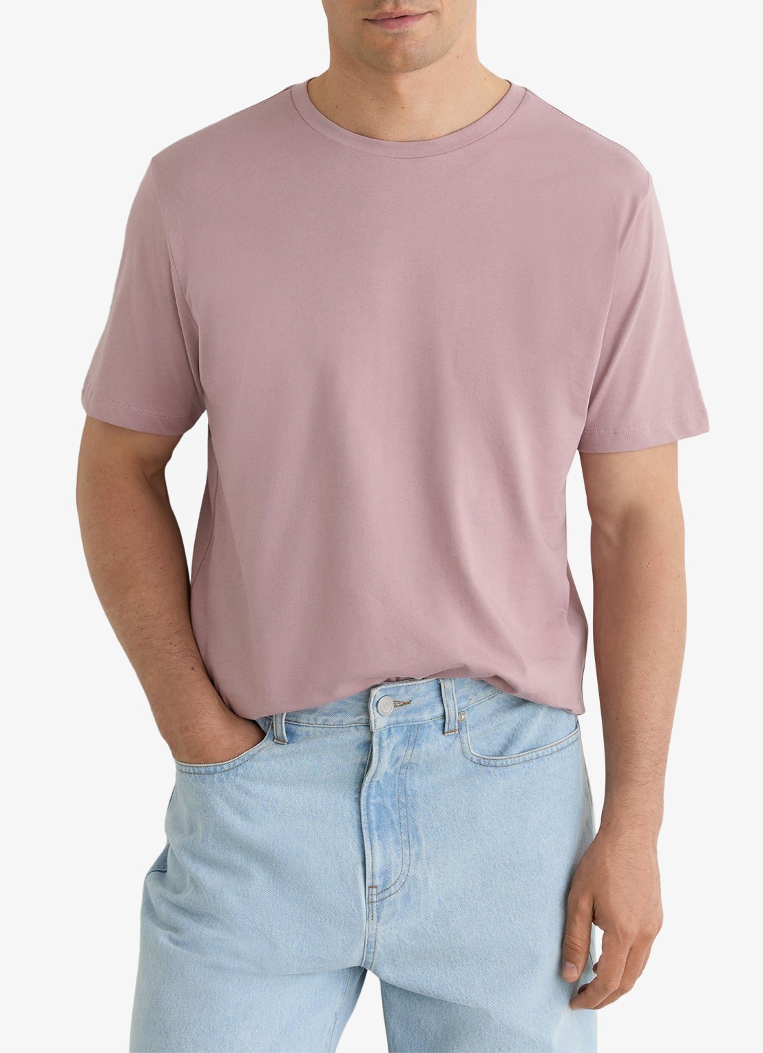Reiss Bless tailored fit T-shirt met ronde hals - detail 4 dusty rose / roze