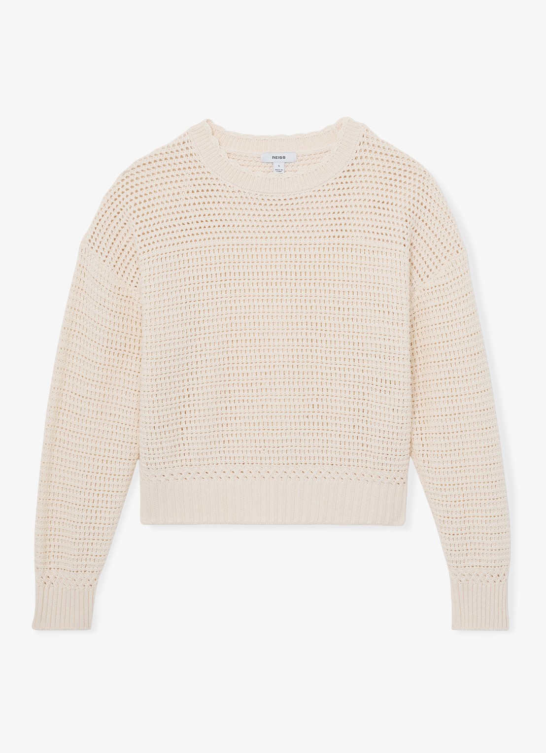 Reiss Bonnie grofgebreide trui met ronde hals - voorkant creme