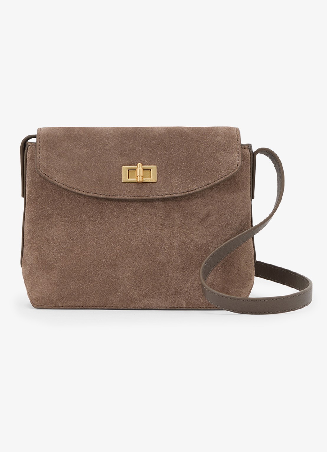 Reiss Brea crossbodytas van leer met suède details - voorkant 4 donkerbruin