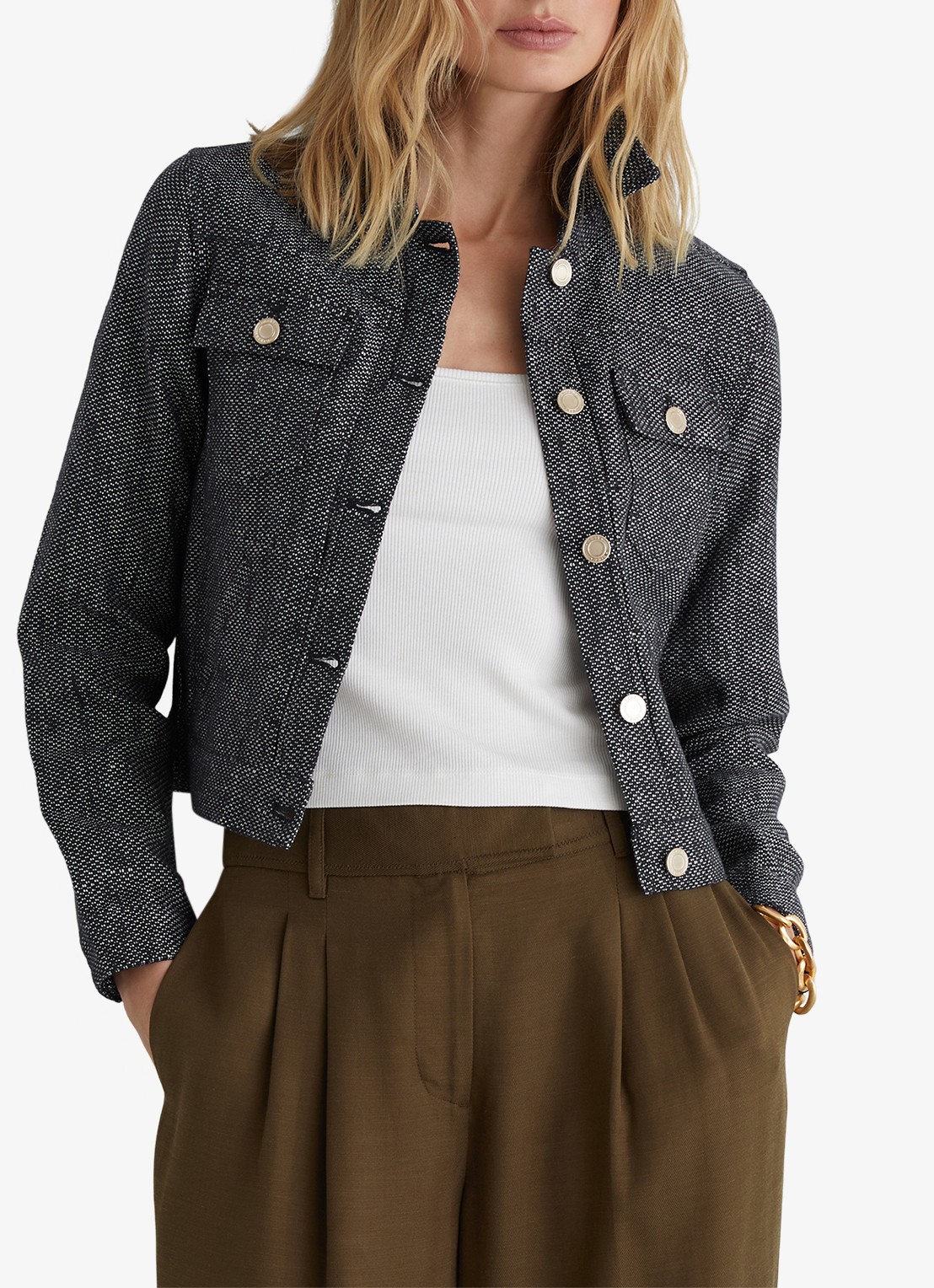 Reiss Bree jack in linnenblend - detail 3 donkerblauw