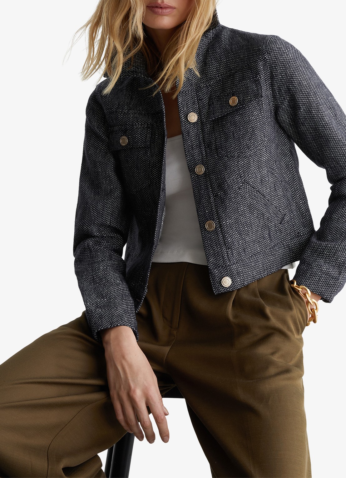 Reiss Bree jack in linnenblend - detail 4 donkerblauw