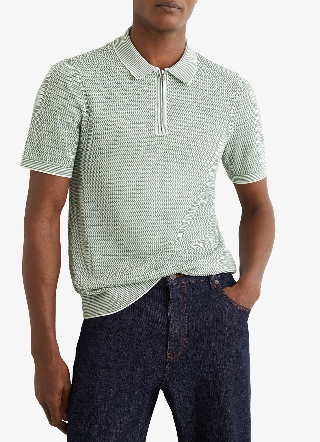 Reiss Brink regular fit polo met structuur - detail 4 groen