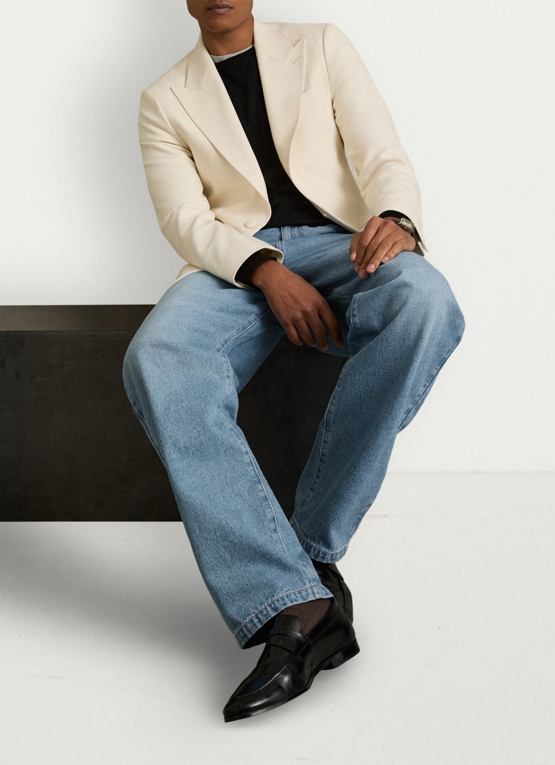Reiss Broadway loose fit jeans met steekzakken - voorkant 2 denim