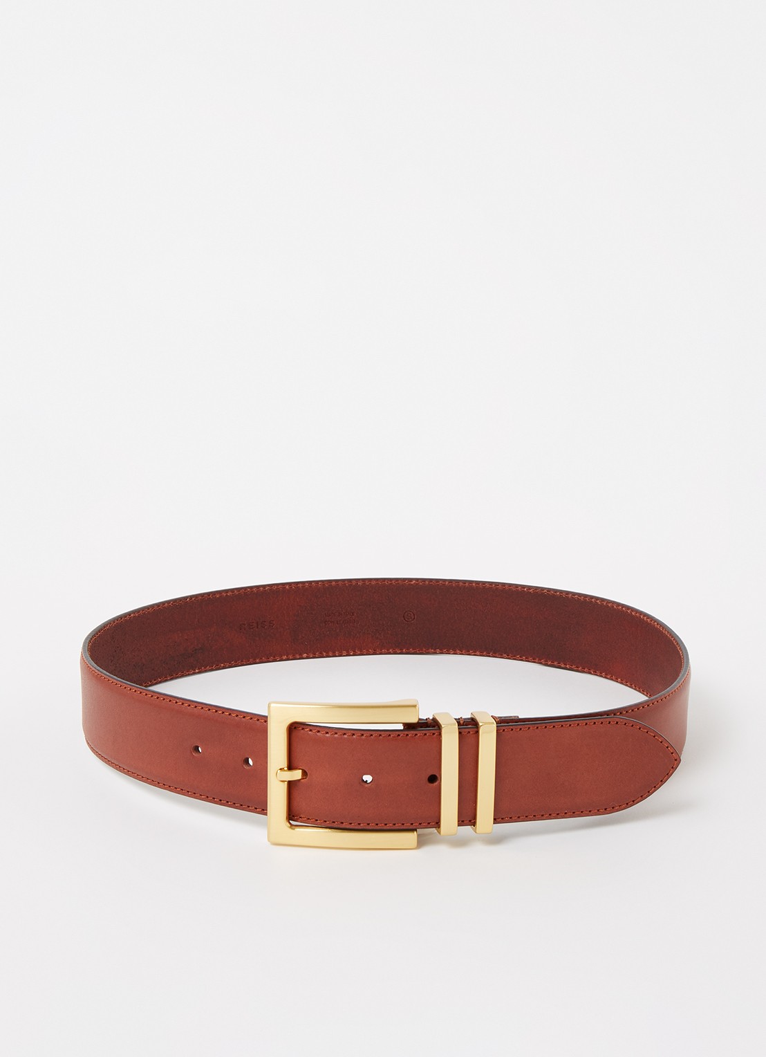 Reiss Brompton riem van leer - voorkant roodbruin