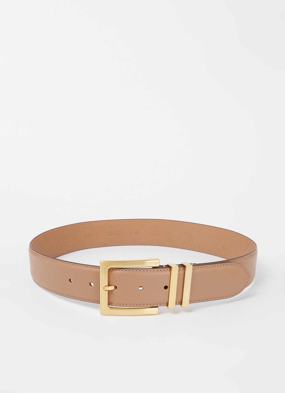 Reiss Brompton riem van leer - voorkant 2 donkerbeige