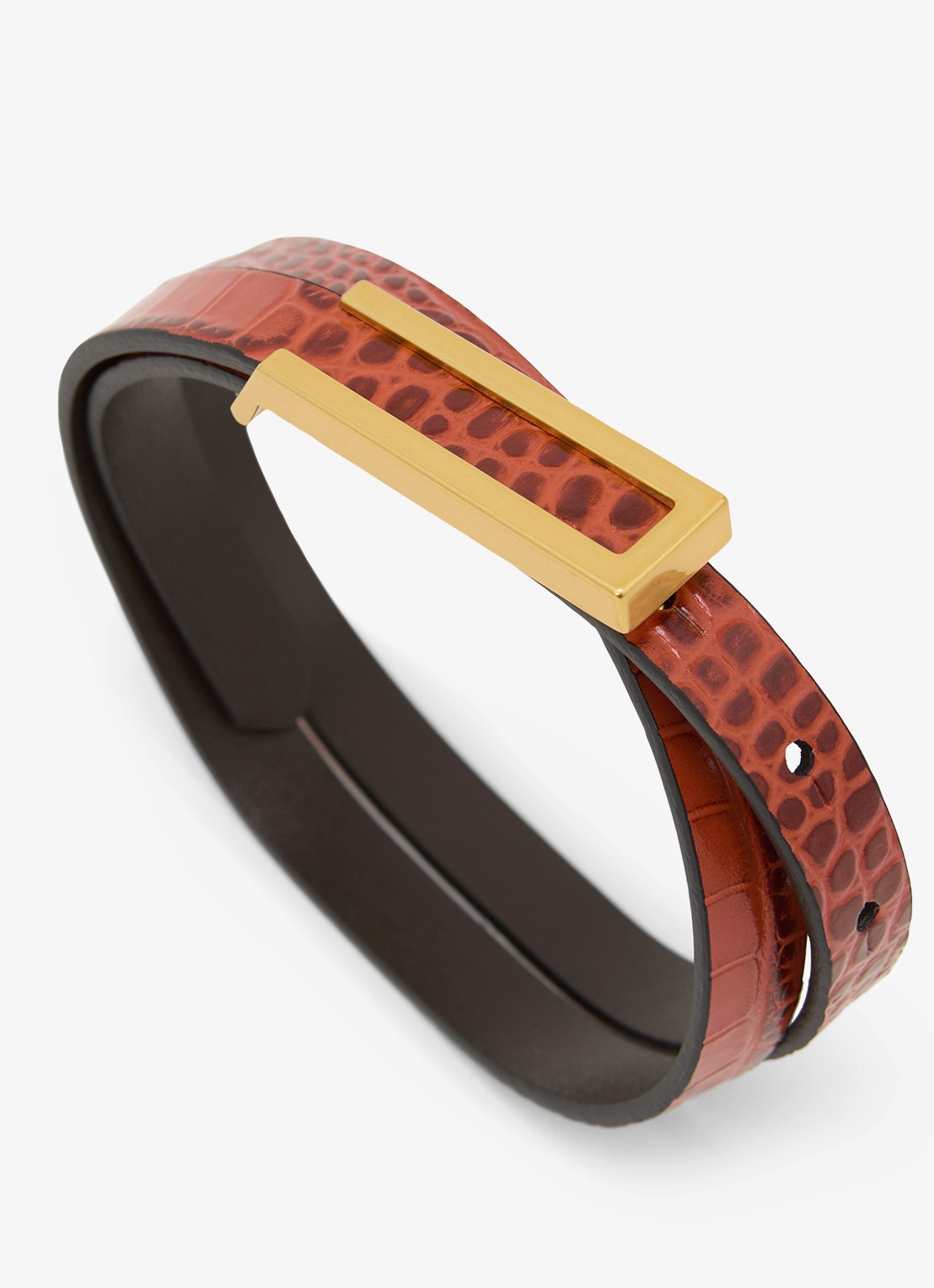 Reiss Bronya riem van leer met crocostructuur - detail 4 bruin