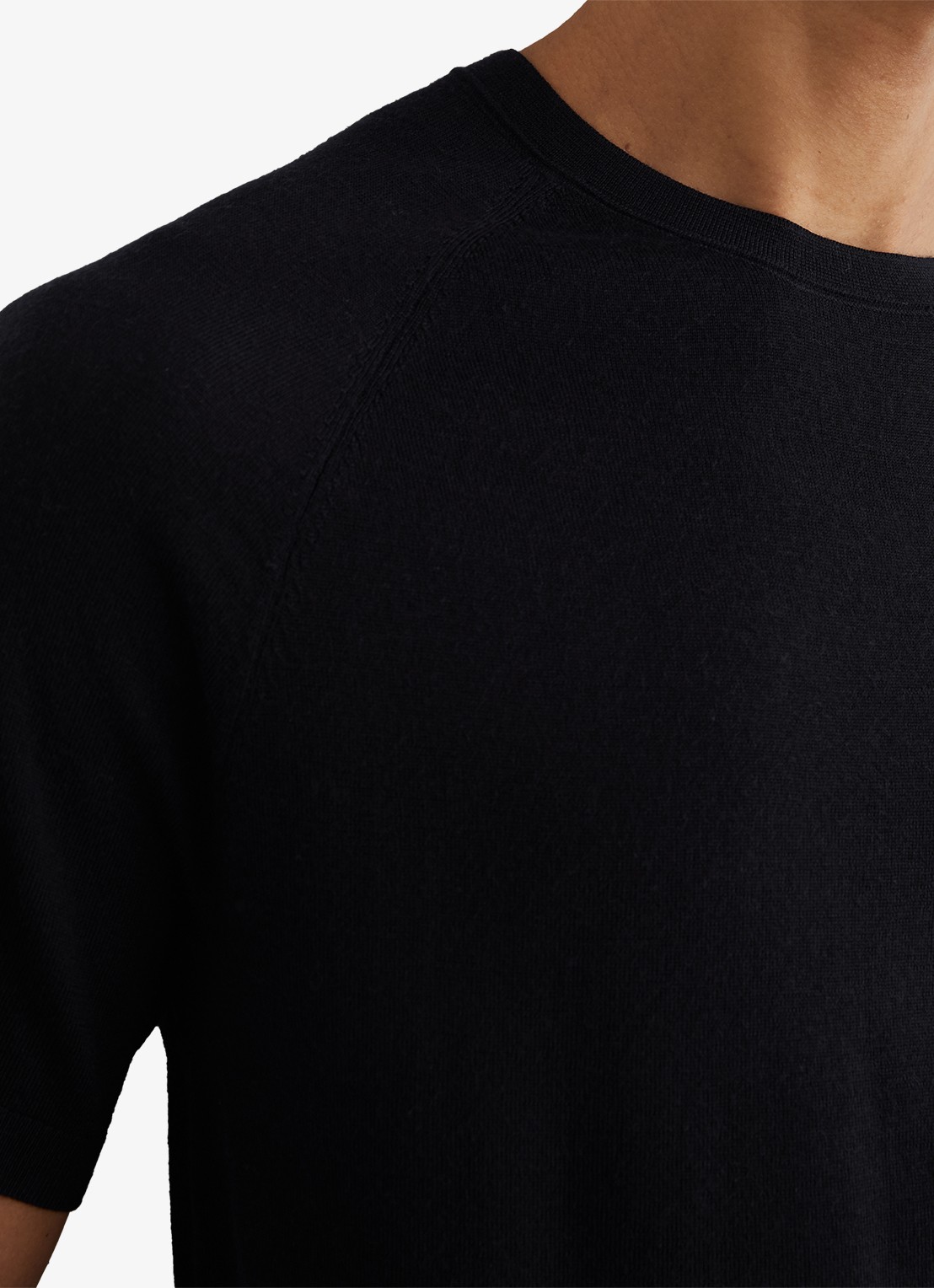 Reiss Brook T-shirt van merino wol met ronde hals - detail 4 navy / blauw