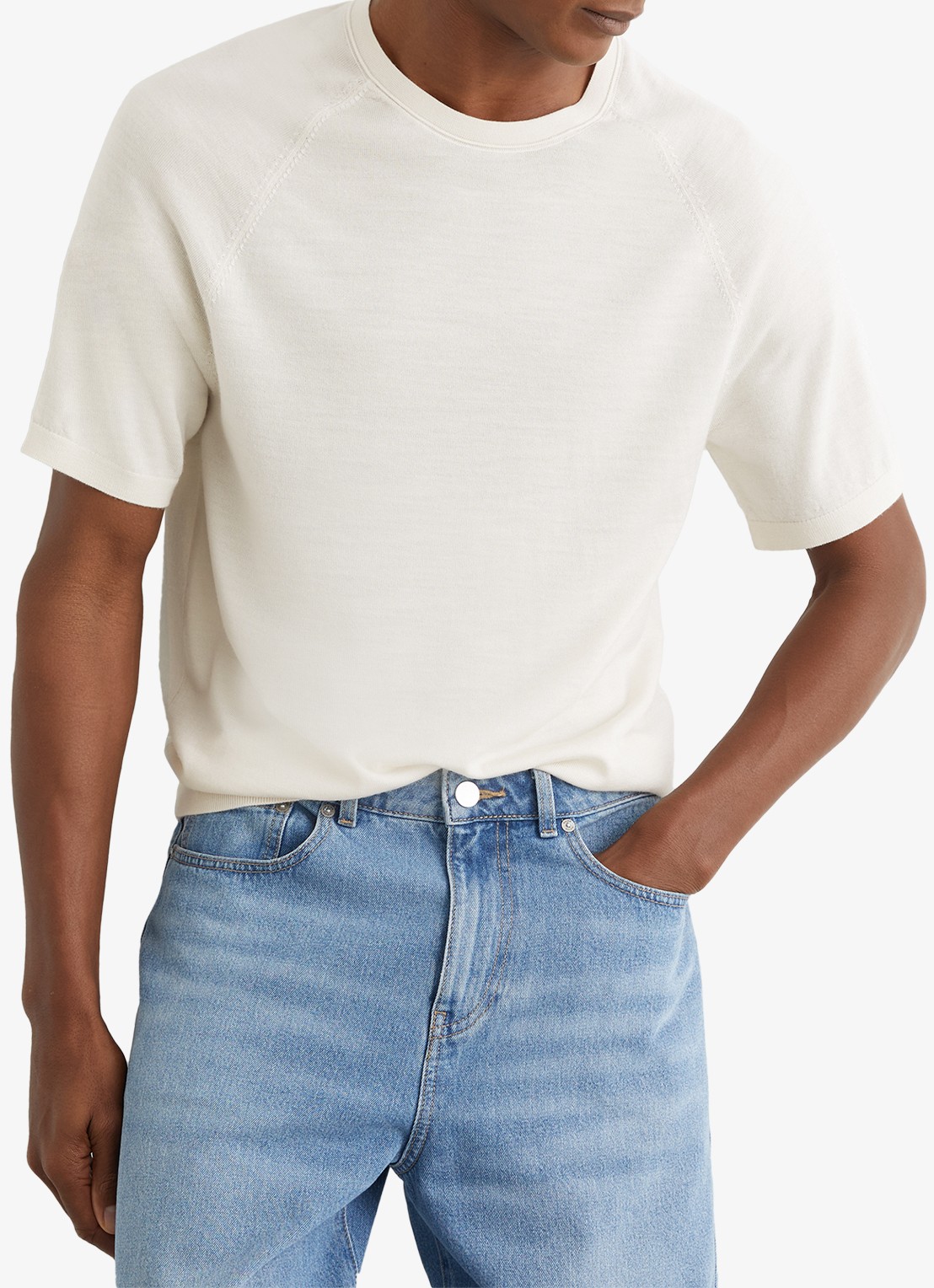 Reiss Brook T-shirt van merino wol met ronde hals - detail 4 wit