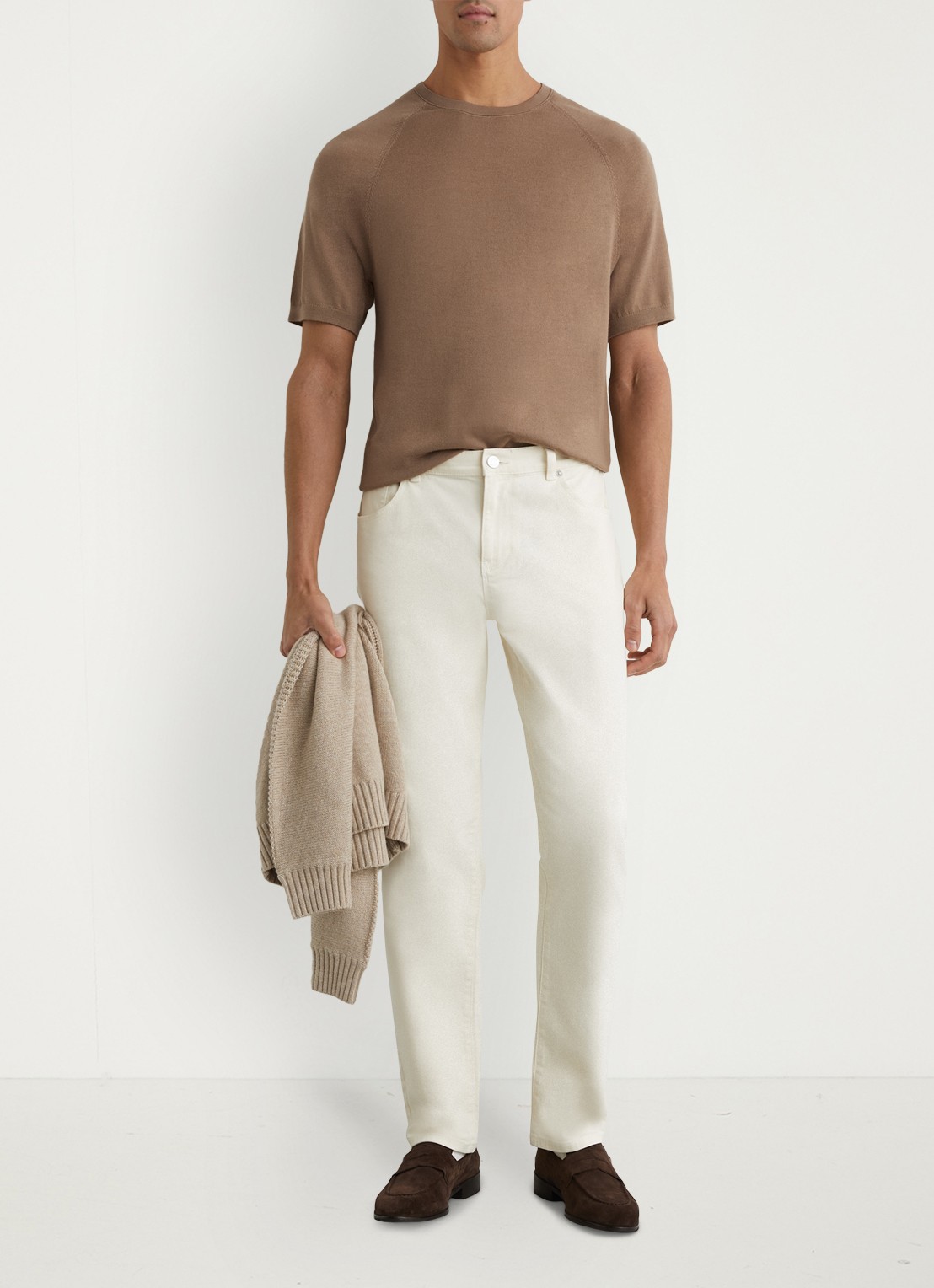 Reiss Brook T-shirt van merino wol met ronde hals - voorkant 6 bruin