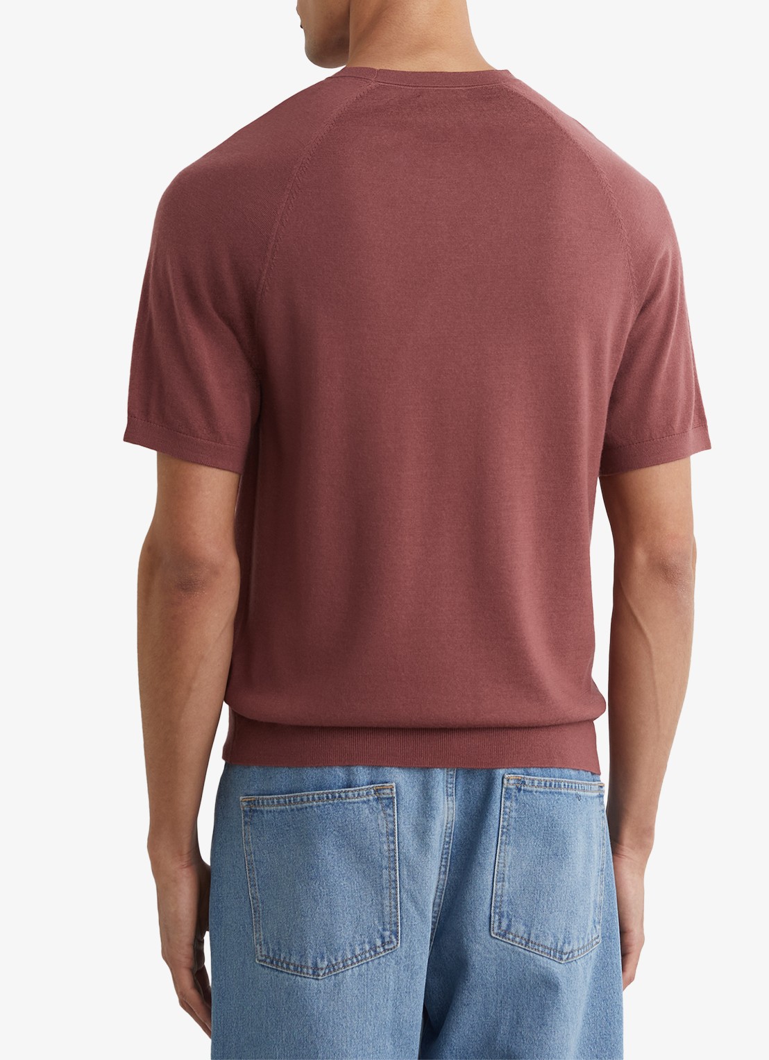 Reiss Brook T-shirt van merino wol met ronde hals - achterkant donkerrood