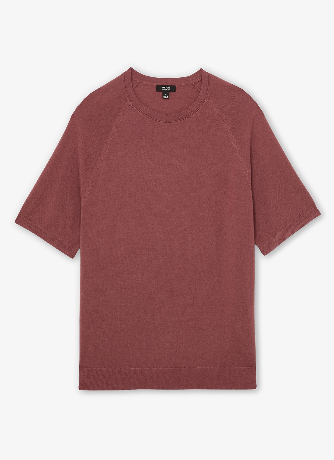 Reiss Brook T-shirt van merino wol met ronde hals - voorkant 5 donkerrood