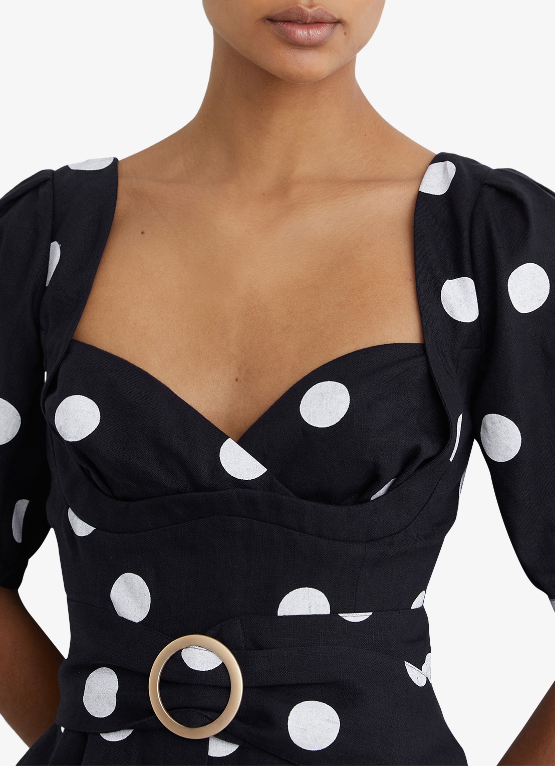 Reiss Brook wide fit jumpsuit van linnen met stippenprint - detail 3 donkerblauw
