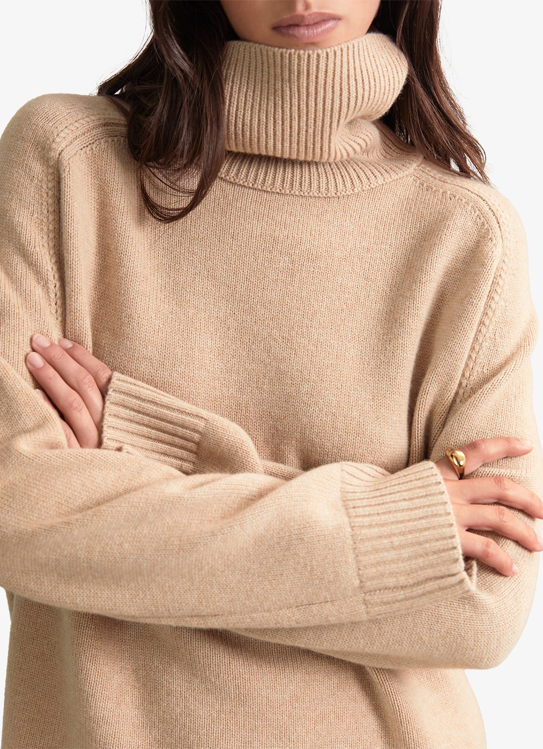 Reiss Brooklyn fijngebreide trui in wolblend - detail 5 beige