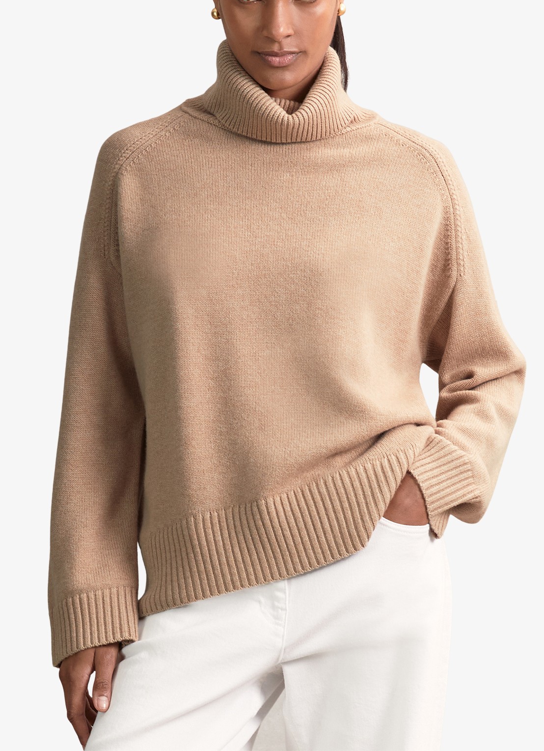 Reiss Brooklyn fijngebreide trui in wolblend - detail camel