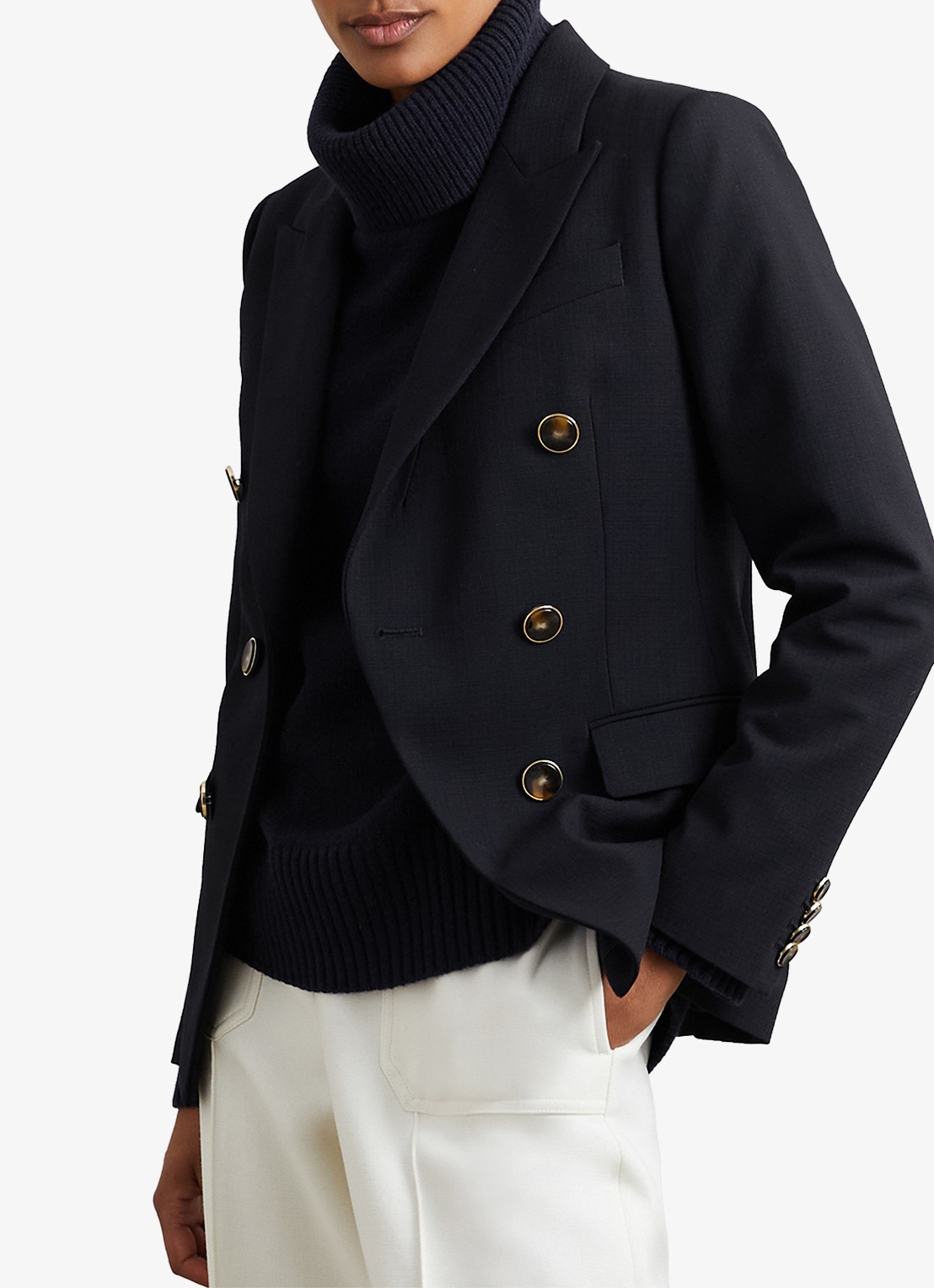 Reiss Brooklyn fijngebreide trui in wolblend - detail 2 donkerblauw