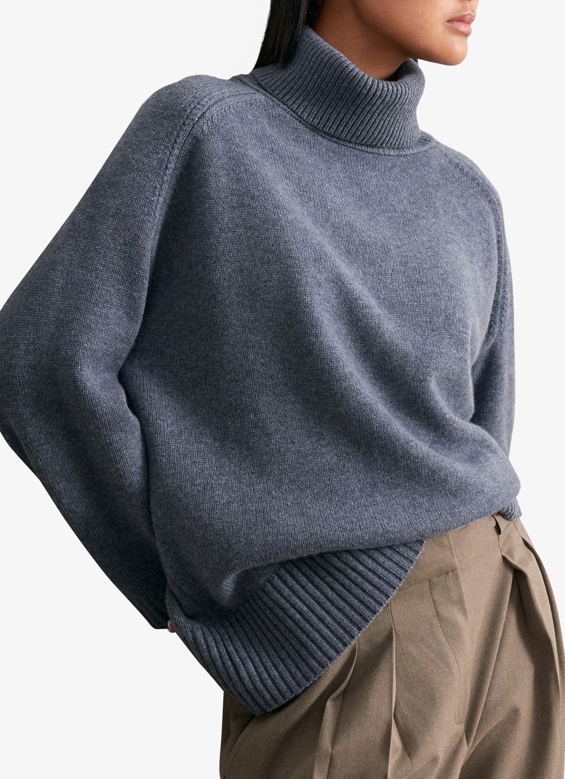 Reiss Brooklyn fijngebreide trui in wolblend - detail 4 blauwgrijs