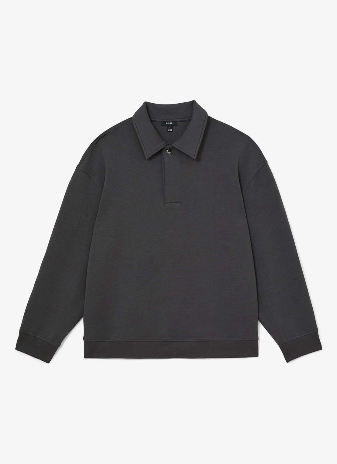 Reiss Brooks sweater met kraag - voorkant 6 antraciet