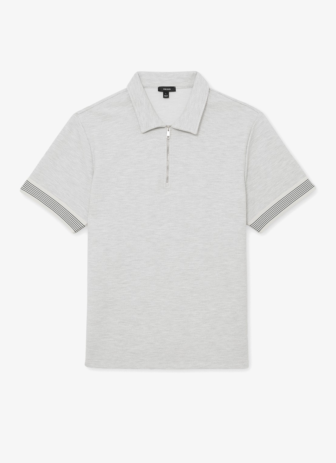 Reiss Bruno regular fit polo met halve rits - voorkant 2 lichtgrijs