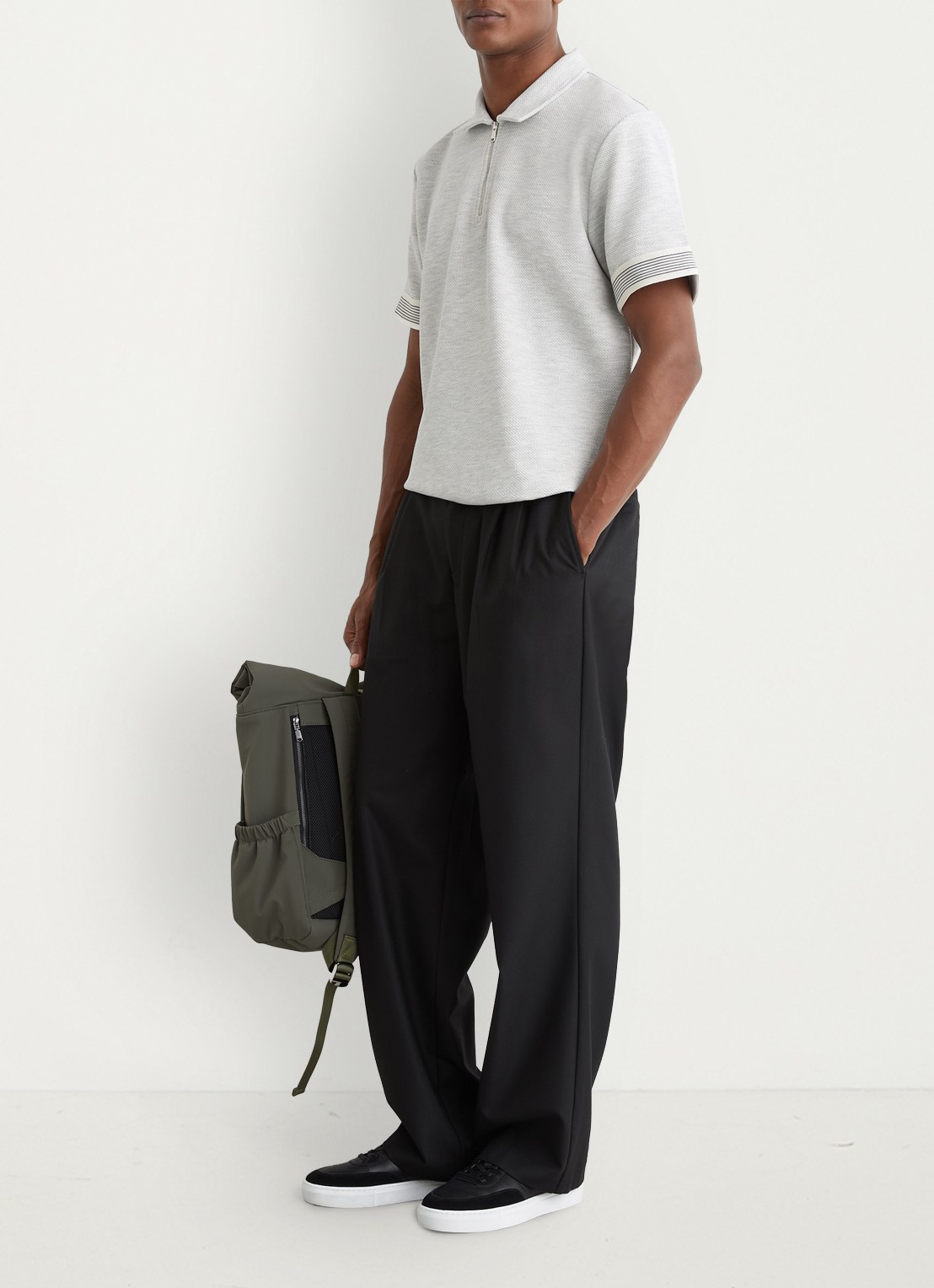 Reiss Bruno regular fit polo met halve rits - voorkant 3 lichtgrijs