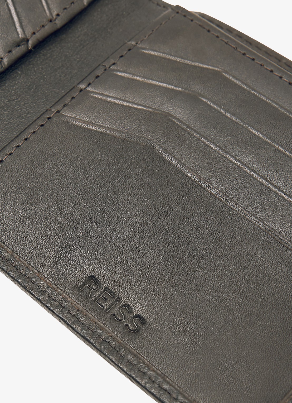 Reiss Cabot portemonnee met logo - achterkant donkerbruin