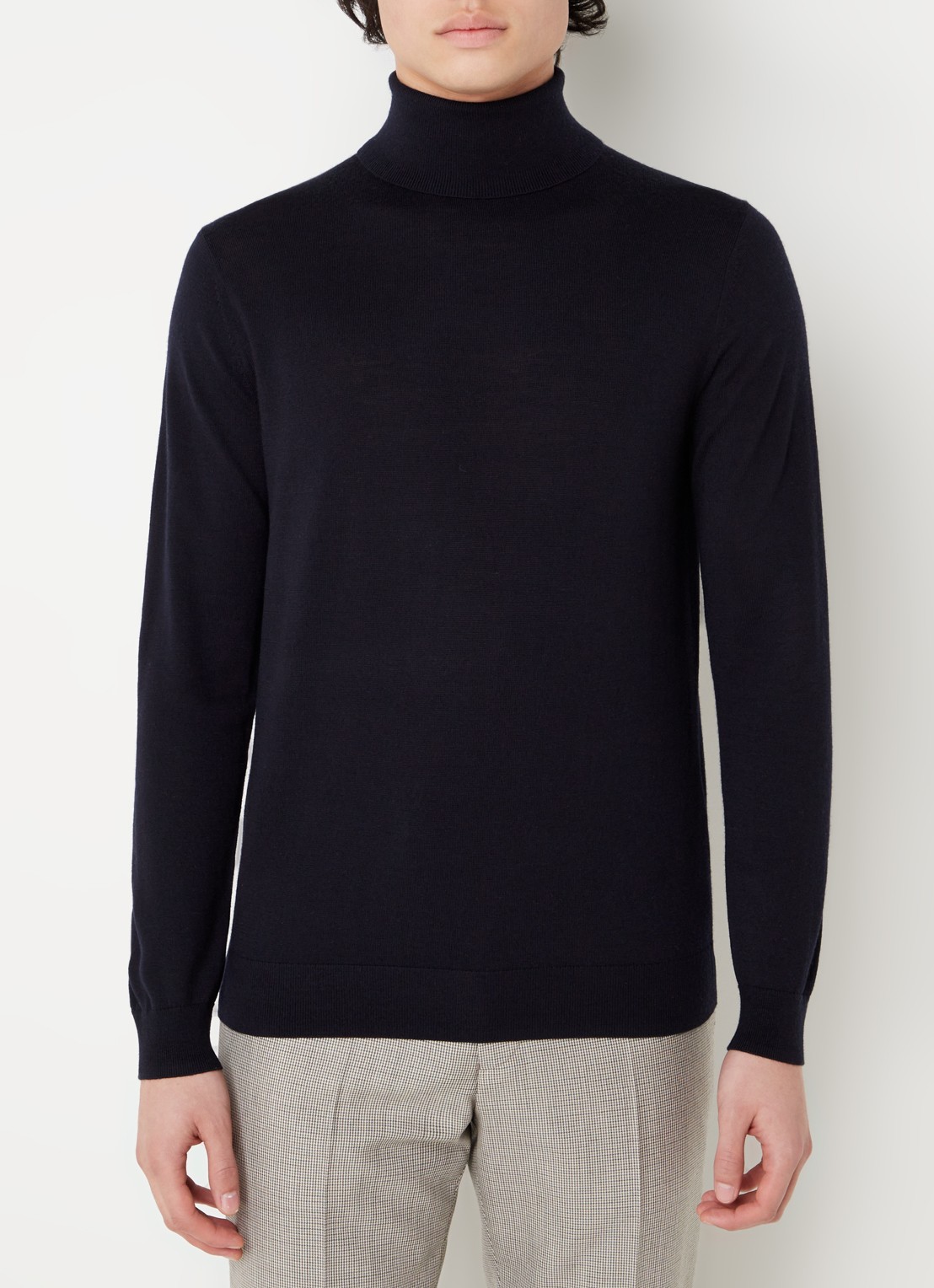 Reiss Caine fijngebreide coltrui van wol - detail donkerblauw