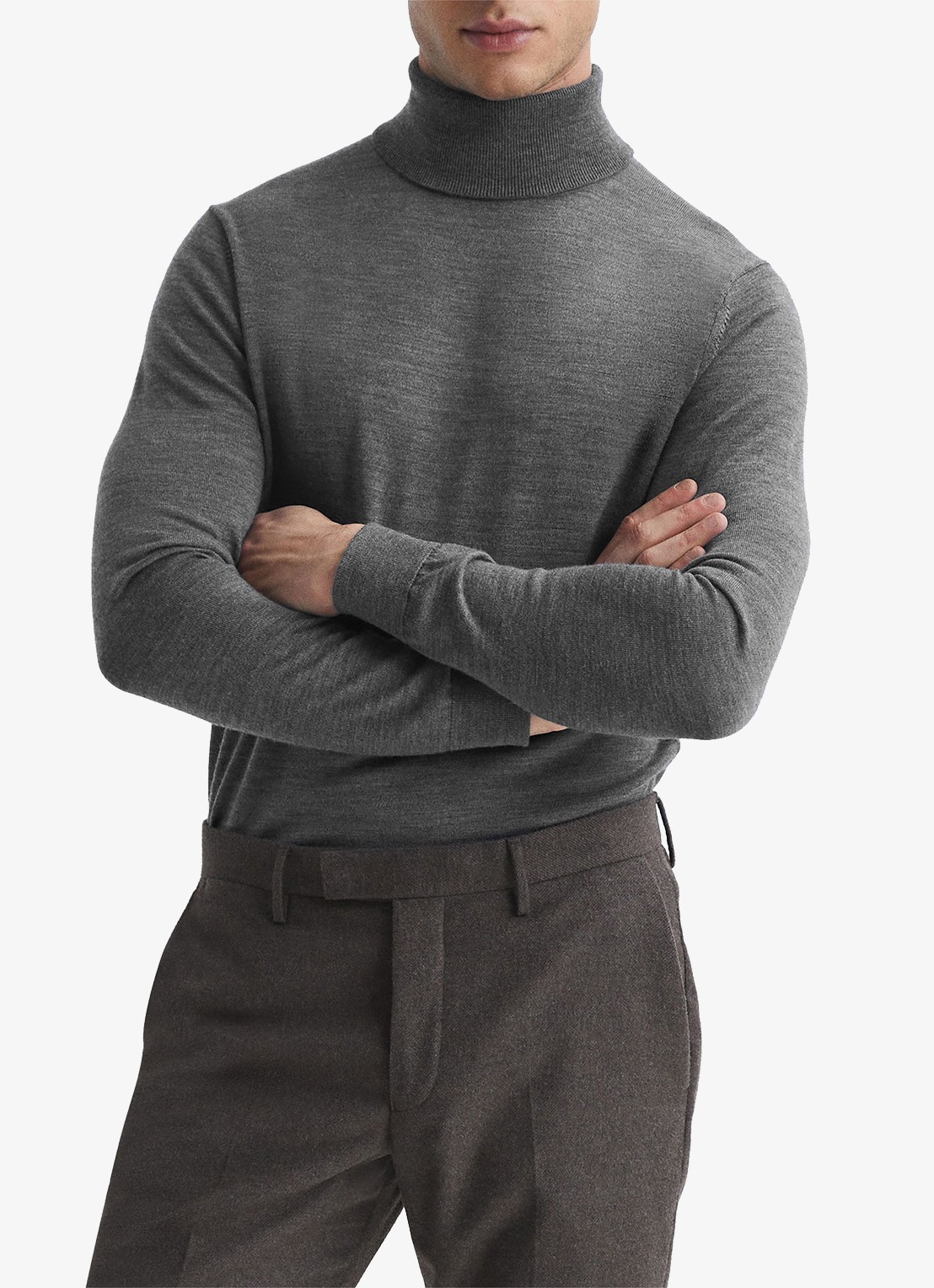 Reiss Caine fijngebreide trui van merino wol met col - detail donkergrijs