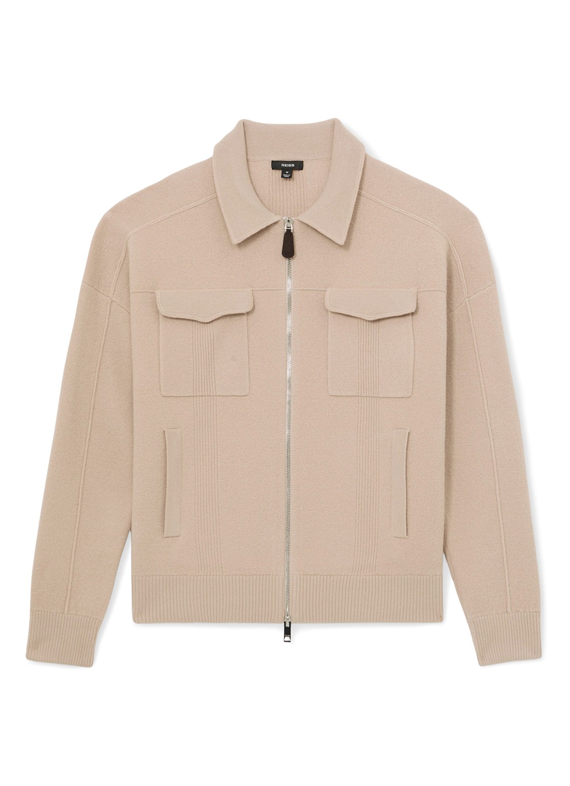 Reiss Calder fijngebreid vest van wol met borstzakken  - voorkant 2 camel