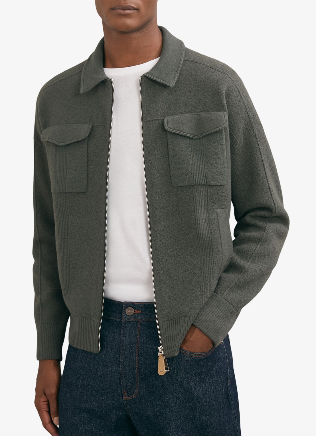 Reiss Calder fijngebreid vest van wol met borstzakken  - detail 3 groen