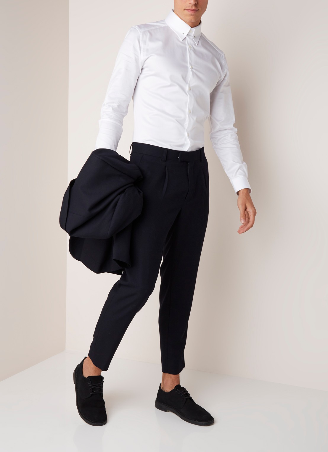 Reiss Caldwell slim fit overhemd met kentkraag en speld - voorkant 5 wit