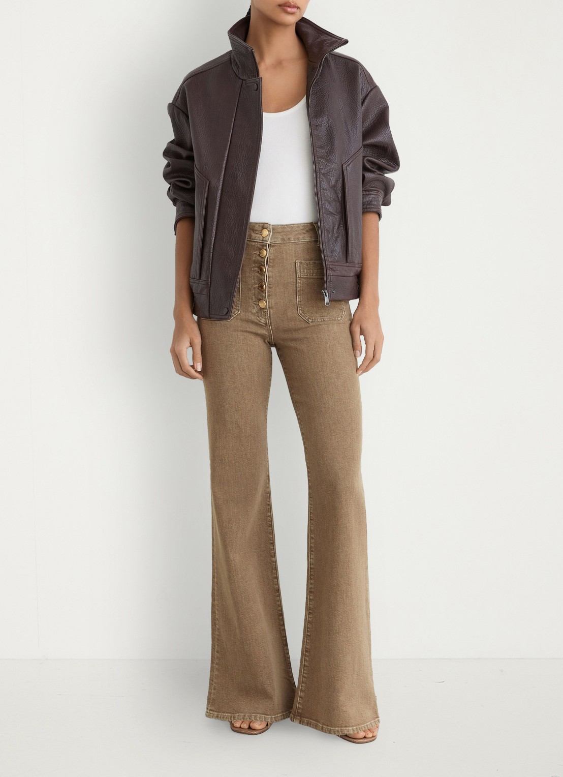 Reiss Cali high waist flared fit jeans met gekleurde wassing - detail 4 lichtbruin