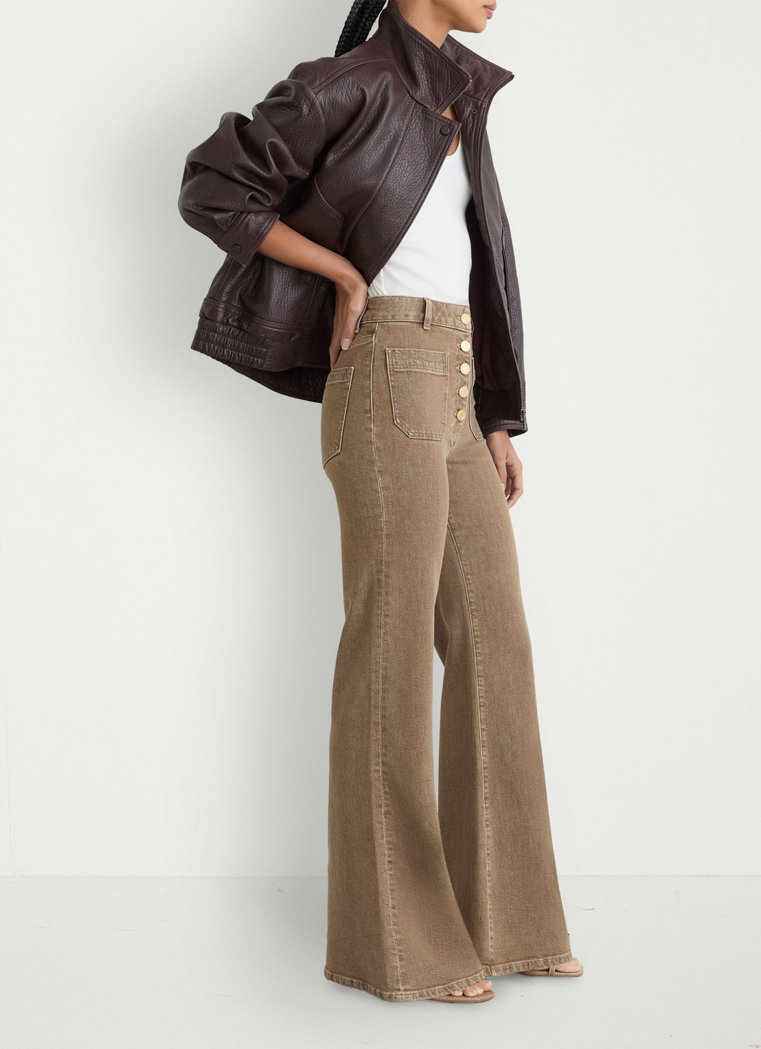 Reiss Cali high waist flared fit jeans met gekleurde wassing - voorkant 6 lichtbruin