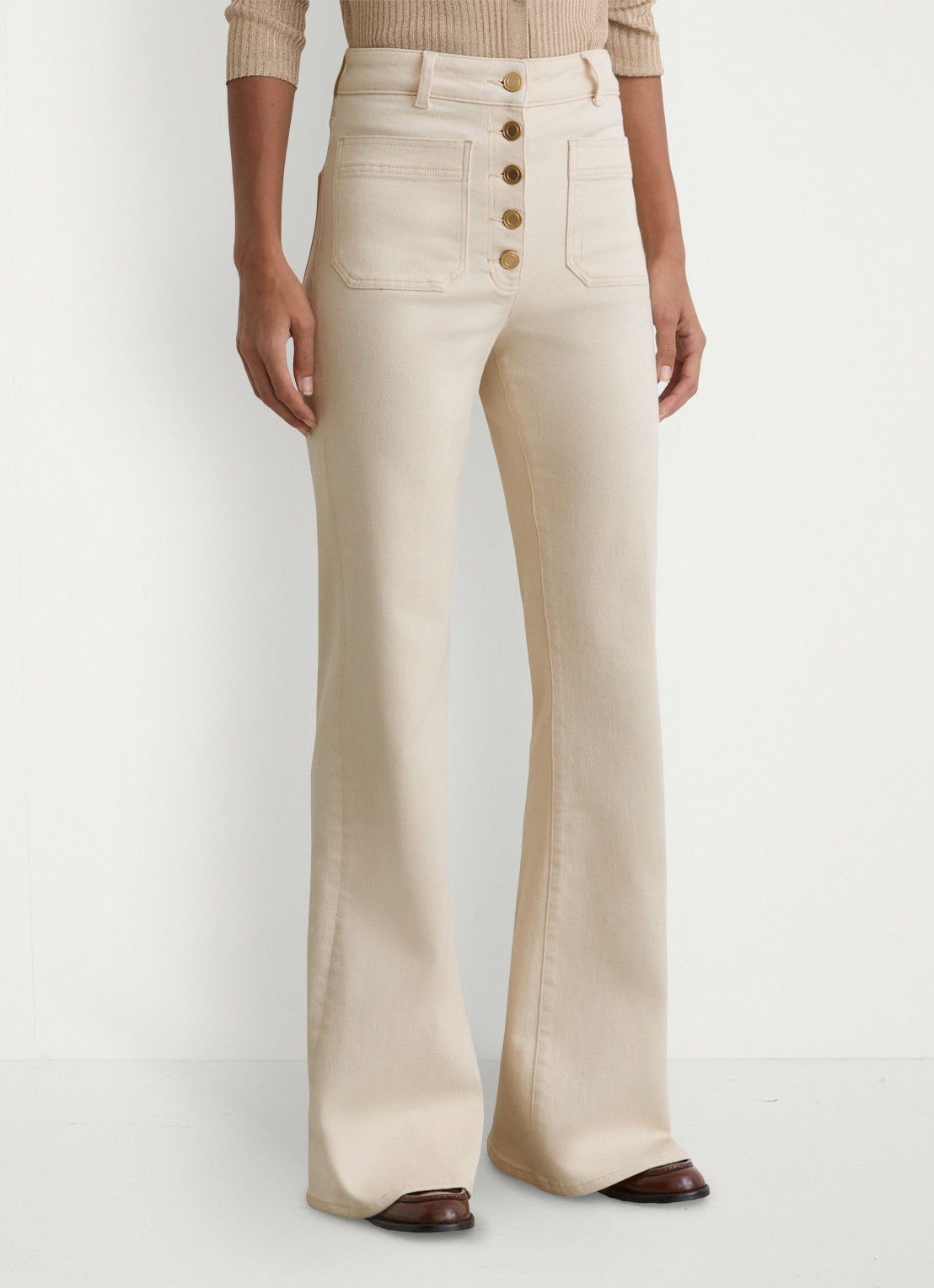 Reiss Cali high waist flared fit jeans met gekleurde wassing - detail 4 gebroken wit