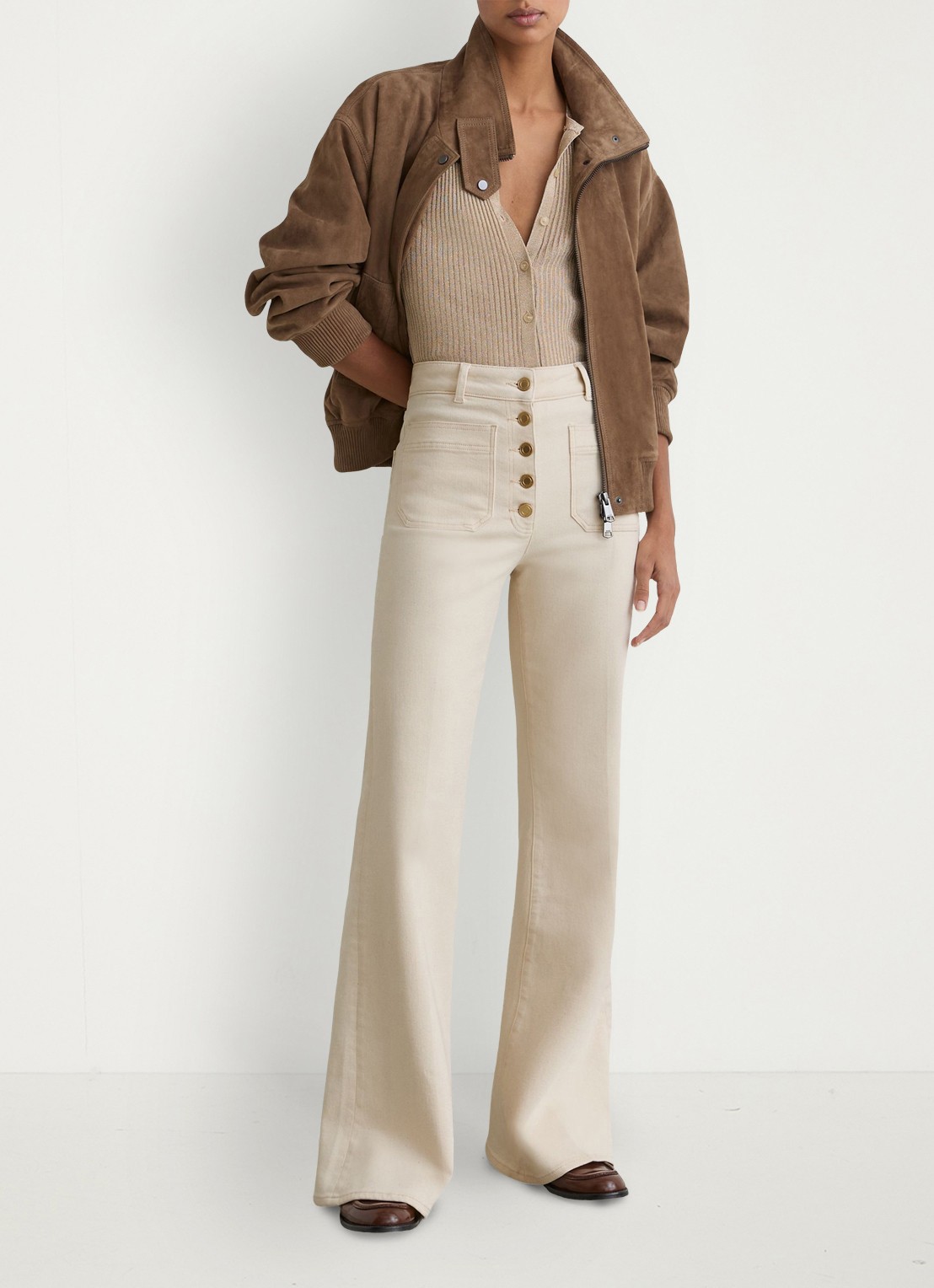 Reiss Cali high waist flared fit jeans met gekleurde wassing - detail 6 gebroken wit