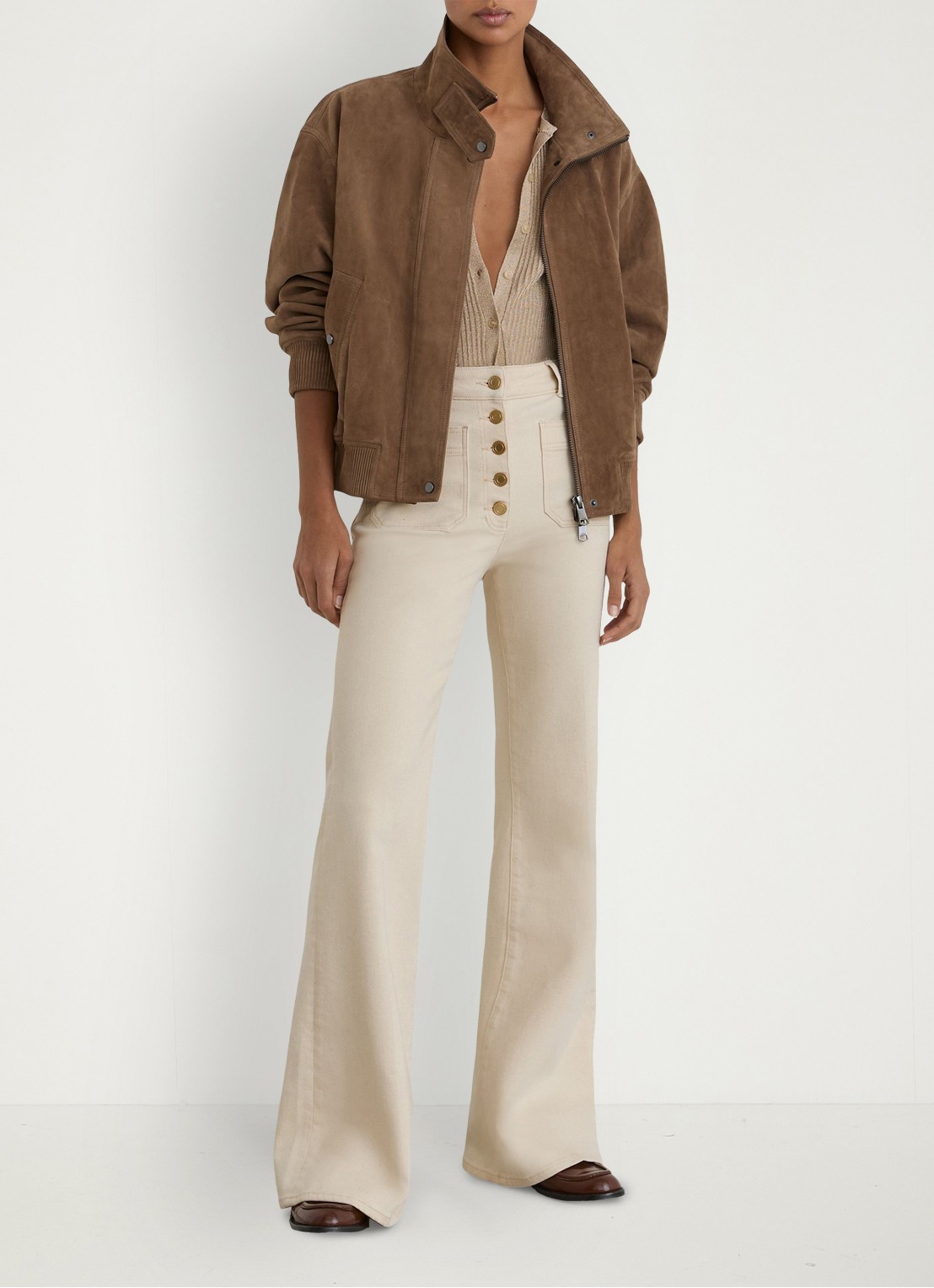 Reiss Cali high waist flared fit jeans met gekleurde wassing - voorkant 3 gebroken wit